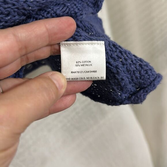 Eileen Fisher L Blue Angel Cotton Metallic Blend Stitch Chunky Knit Sweater - Picture 8 of 9